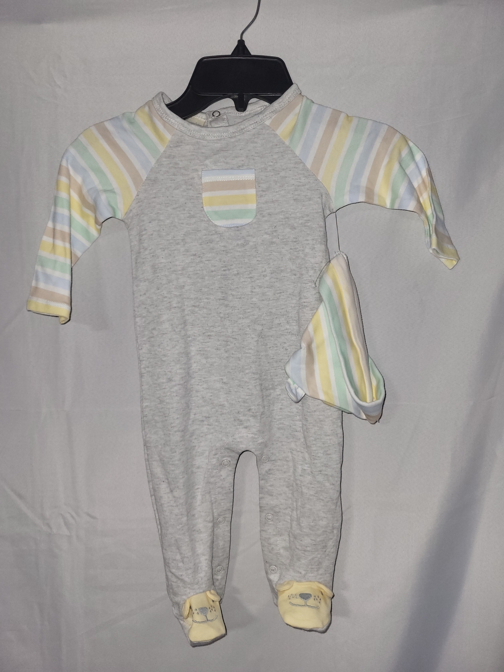 First Impressions Grey One-Piece With Hat Baby Size 6-9 Months